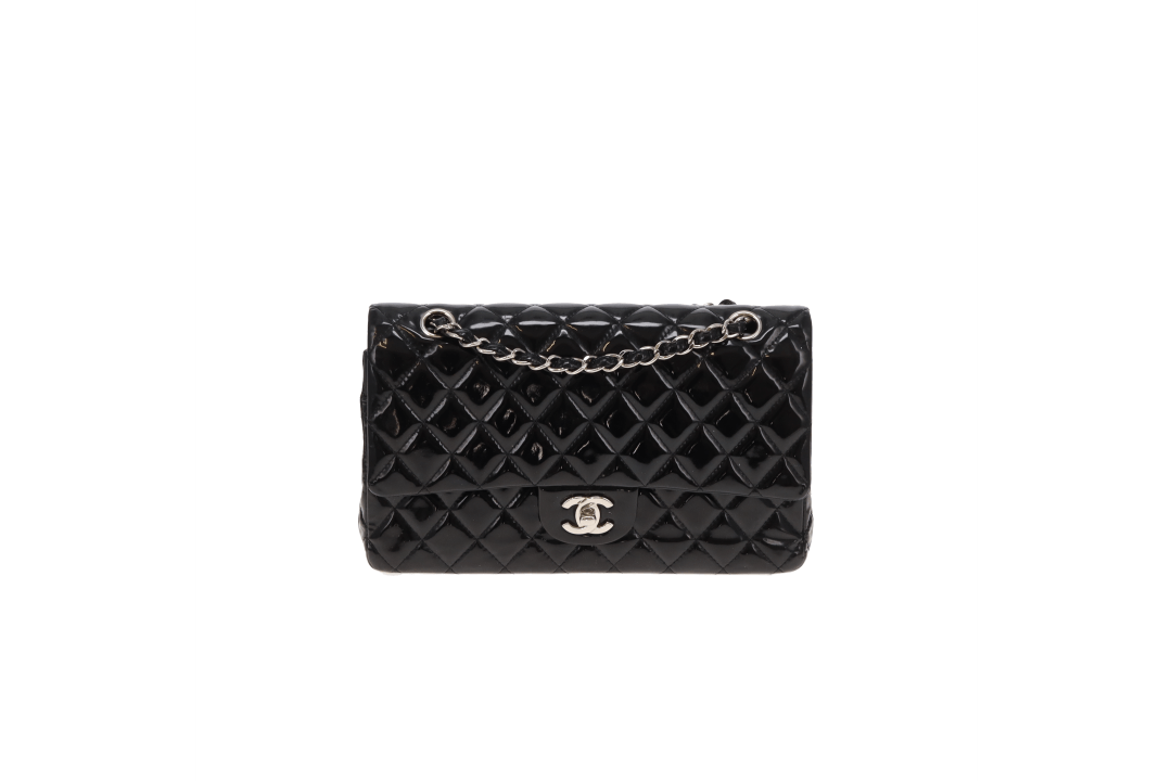 Chanel Classic Double Flap Black Medium In Patent Leather 2014