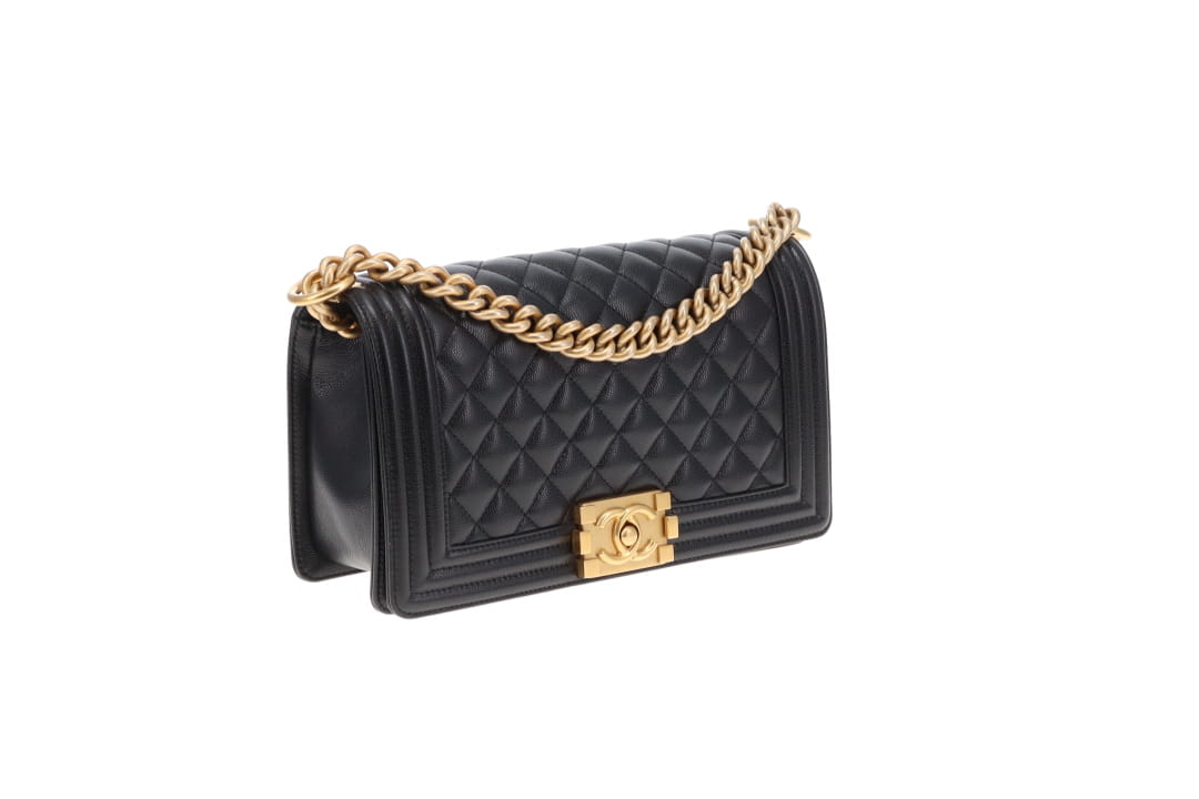 Chanel Boy Bag Medium Black Caviar 2021 With Gold Hardware