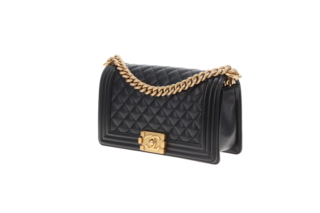 Chanel Boy Bag Medium Black Caviar 2021 With Gold Hardware