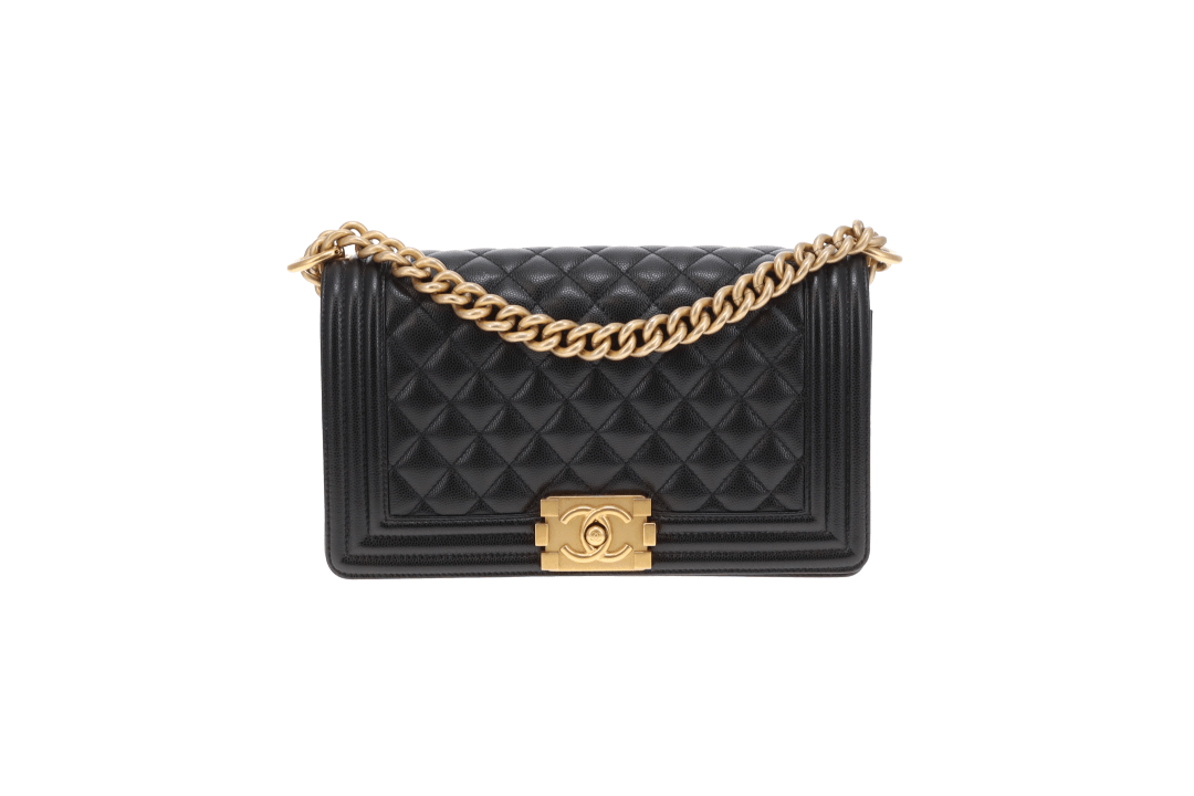 Chanel Boy Bag Medium Black Caviar 2021 With Gold Hardware