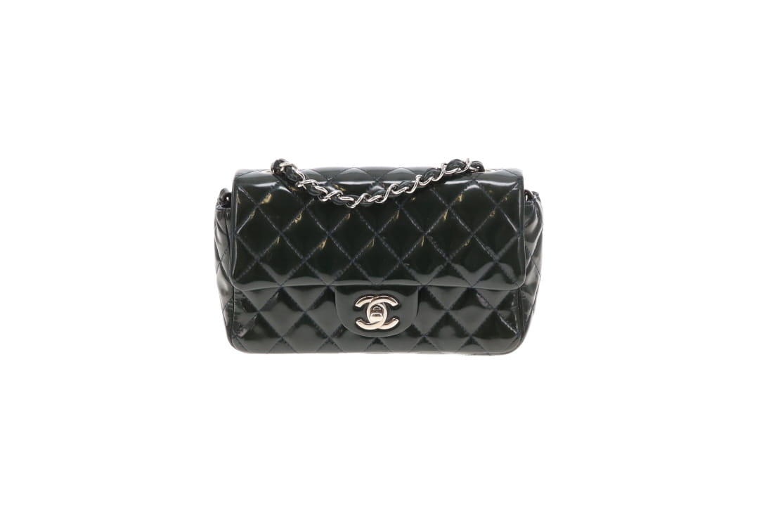 Chanel Classic Mini Rectangle Flap Dark Green Patent SHW 2013/14