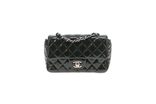 Chanel Classic Mini Rectangle Flap Dark Green Patent SHW 2013/14