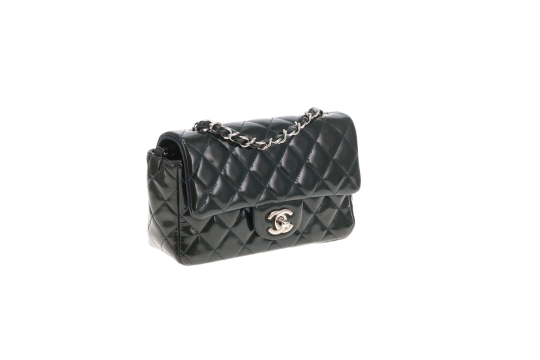 Chanel Classic Mini Rectangle Flap Dark Green Patent SHW 2013/14