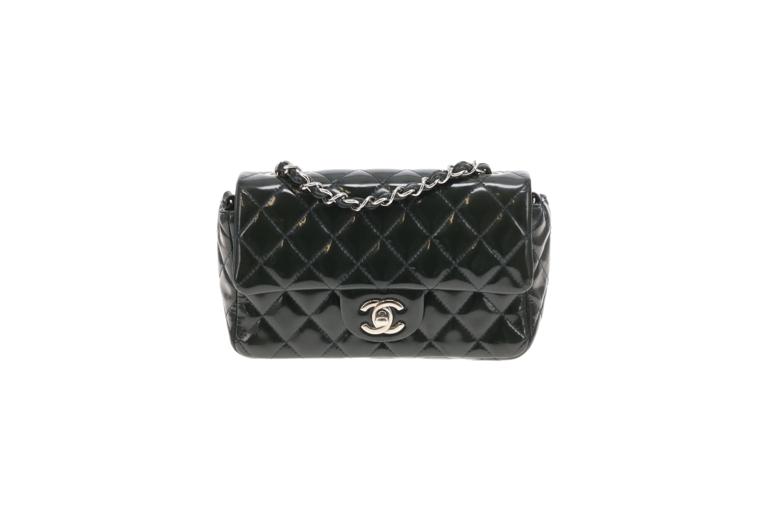 Chanel Classic Mini Rectangle Flap Dark Green Patent SHW 2013/14