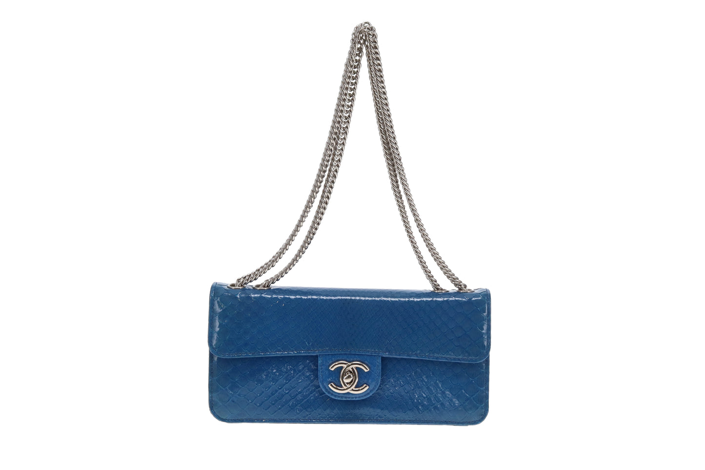 Chanel East West Blue Python Flap Bag Vintage 2008