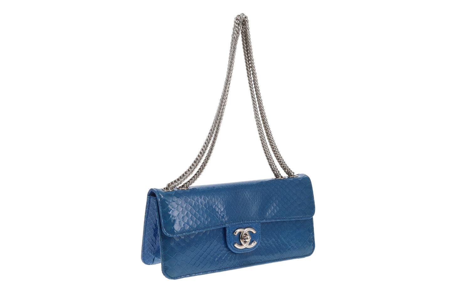Chanel East West Blue Python Flap Bag Vintage 2008