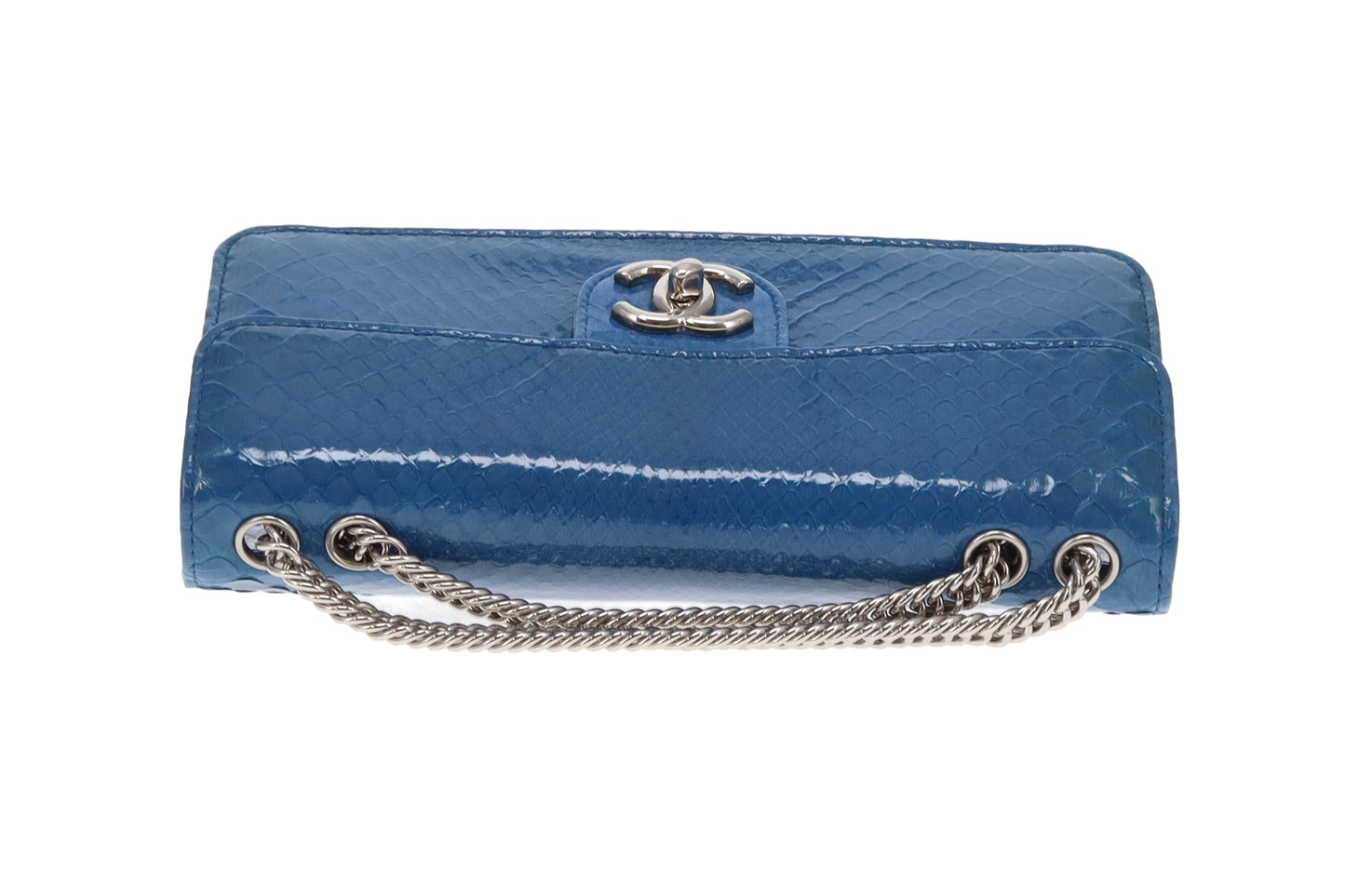 Chanel East West Blue Python Flap Bag Vintage 2008