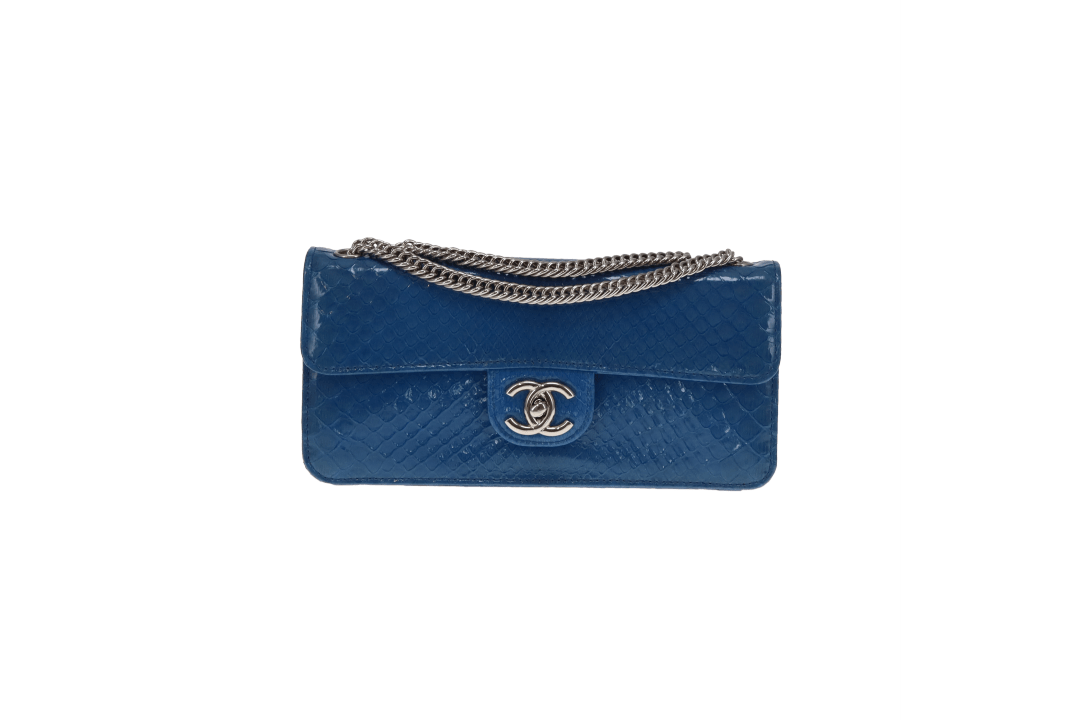 Chanel East West Blue Python Flap Bag Vintage 2008