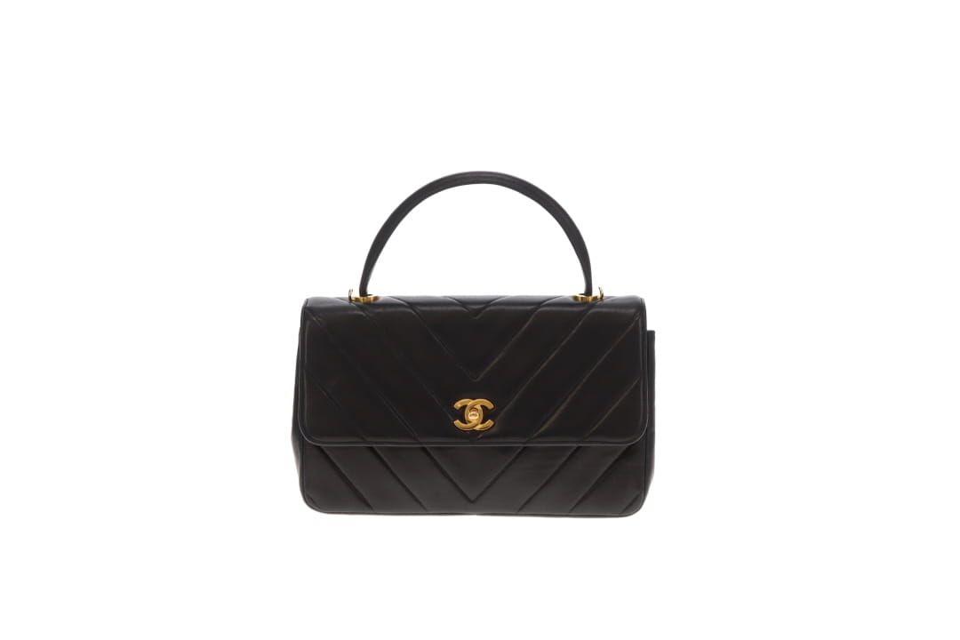 Chanel Top Handle Kelly Bag Vintage Chevron Lambskin GHW with Chain