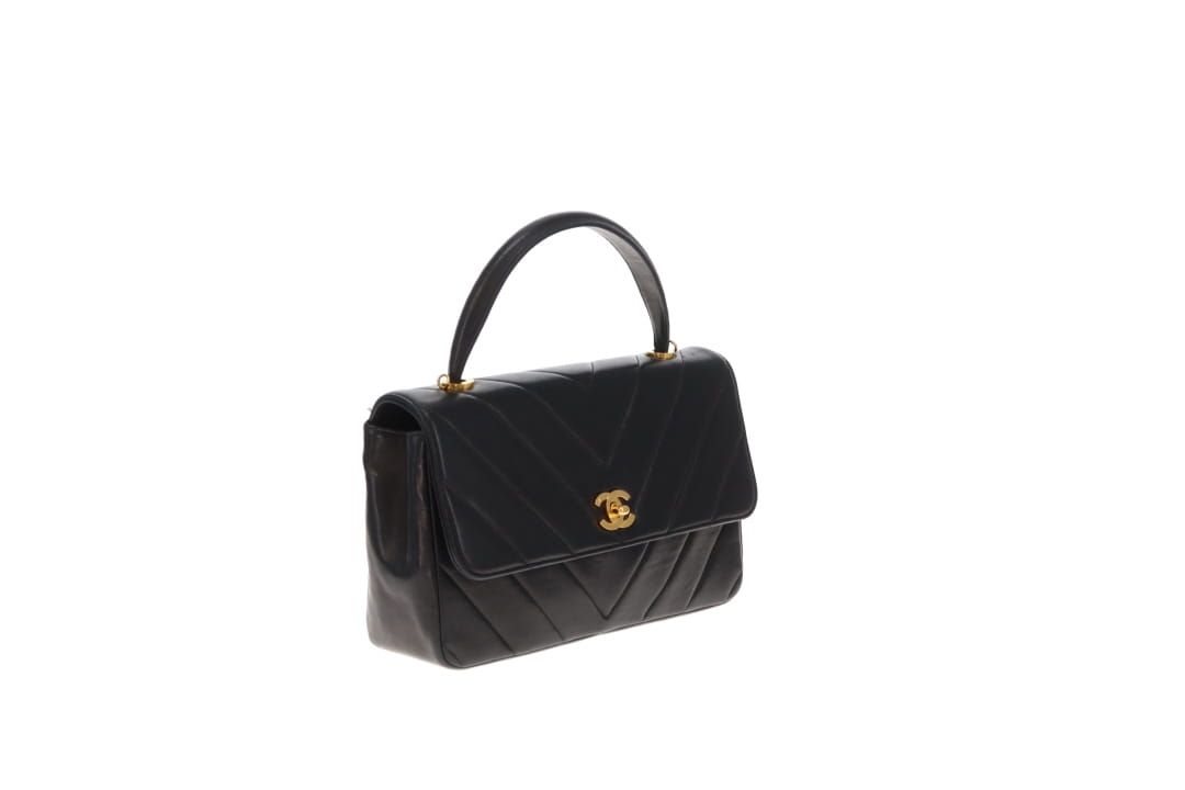 Chanel Top Handle Kelly Bag Vintage Chevron Lambskin GHW with Chain