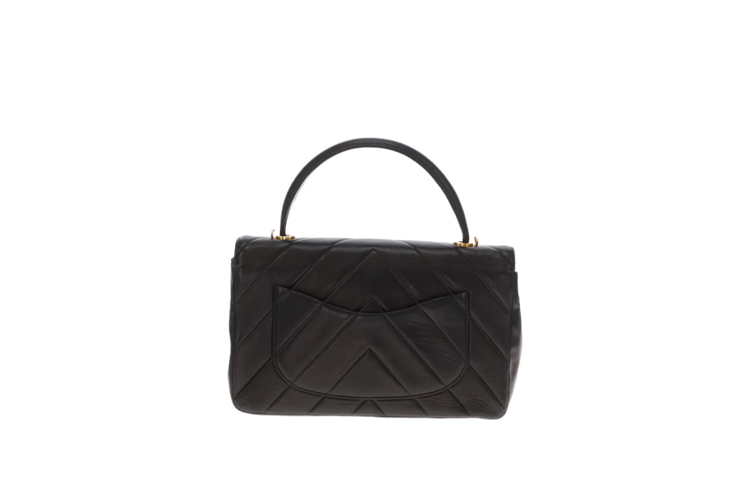 Chanel Top Handle Kelly Bag Vintage Chevron Lambskin GHW with Chain