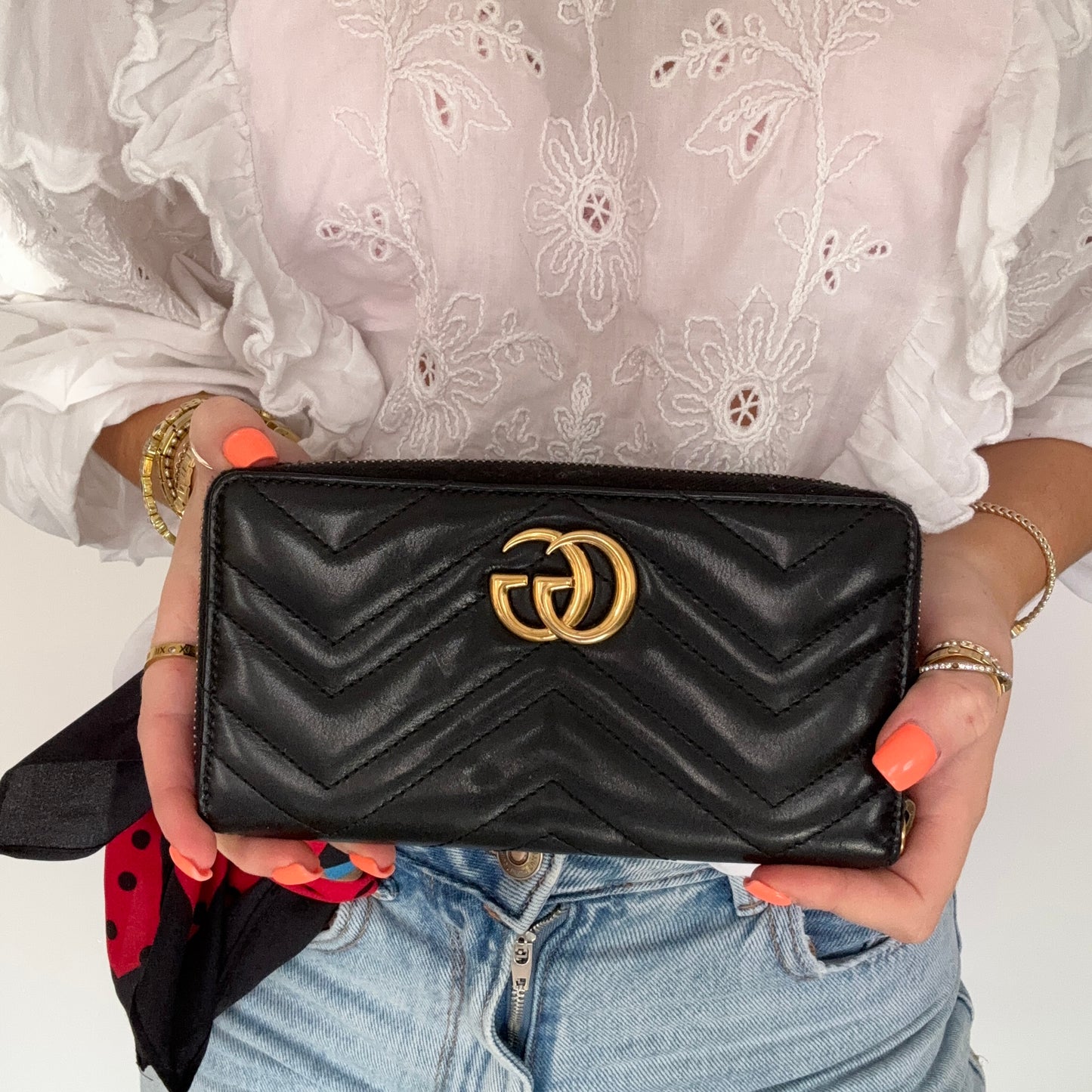 Gucci Marmont Long Zippy Wallet Black GHW