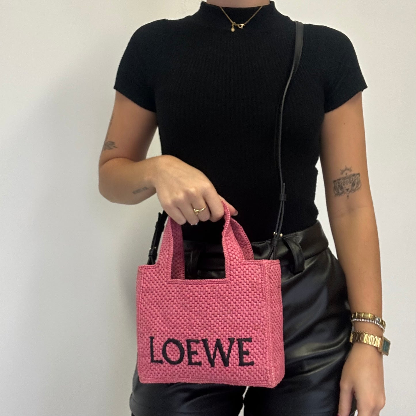 Loewe X Paula's Ibiza Mini Raffia Logo Tote Pink