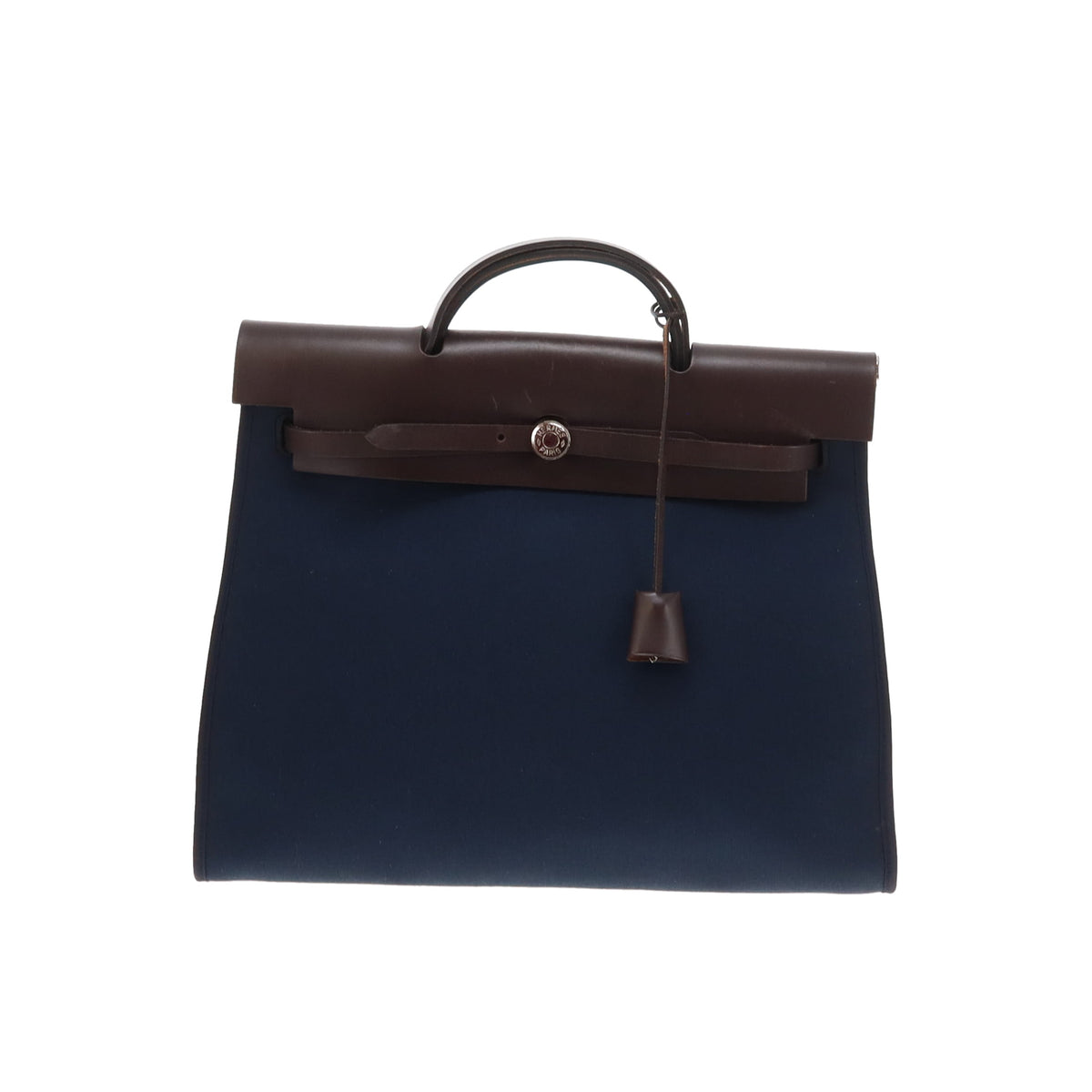 Hermes Herbag 39 Zip In Terre Vache Hunter Leather & Navy Canvas