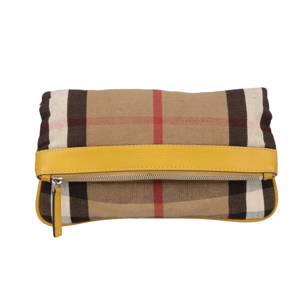 Burberry Folded Clutch With Strap In Mustard & House Check
