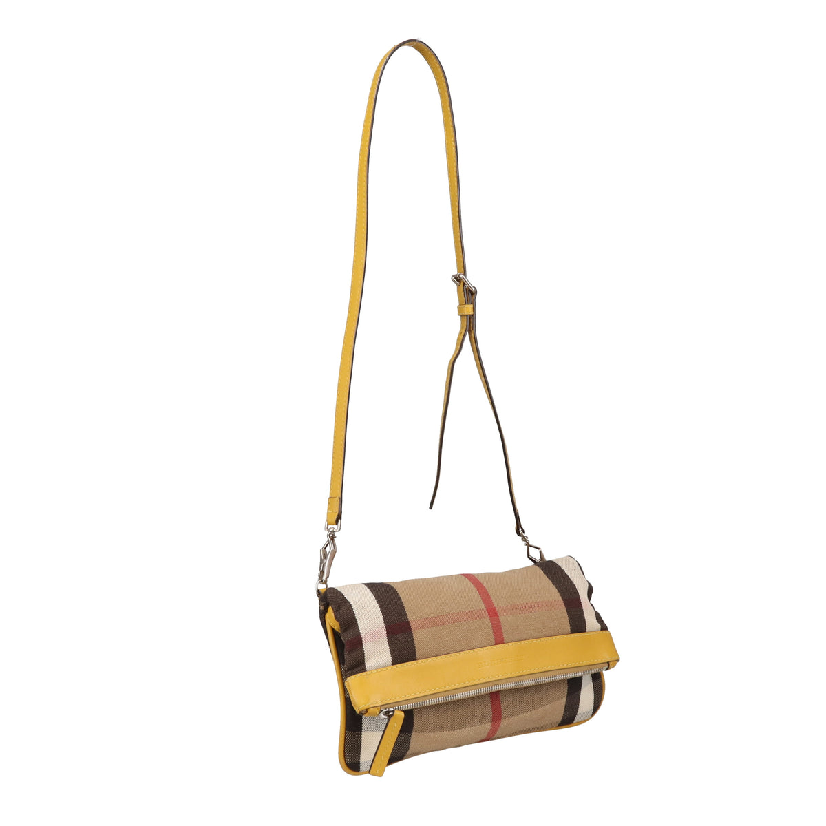 Burberry Folded Clutch With Strap In Mustard & House Check