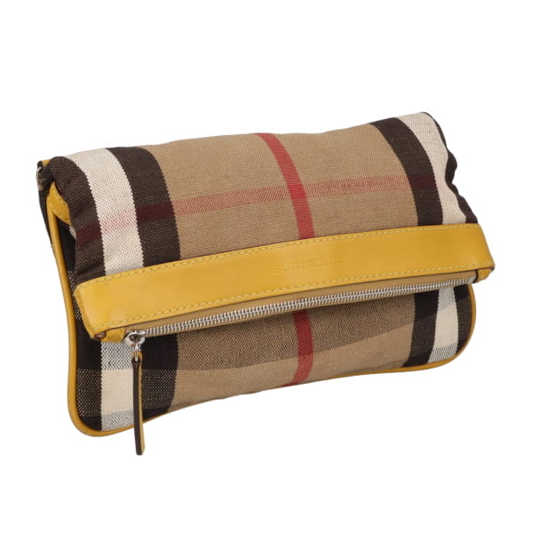 Burberry Folded Clutch With Strap In Mustard & House Check