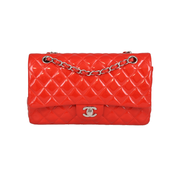 Chanel Classic Double Flap Bag Red Patent Silver HW 2014