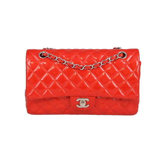 Chanel Classic Double Flap Bag Red Patent Silver HW 2014