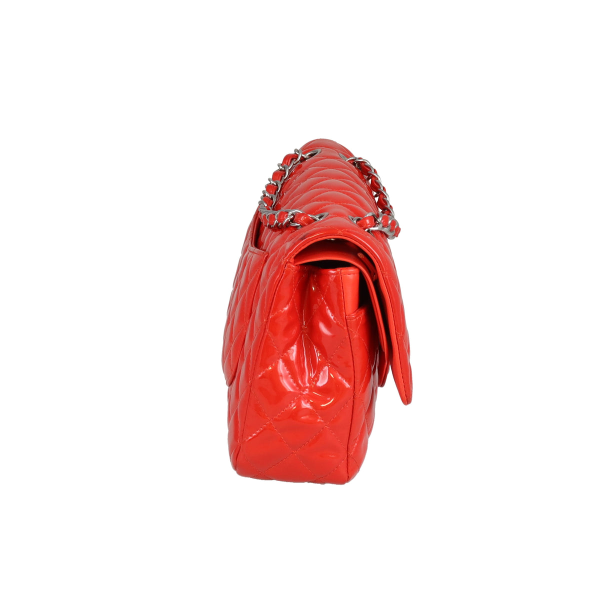 Chanel Classic Double Flap Bag Red Patent Silver HW 2014