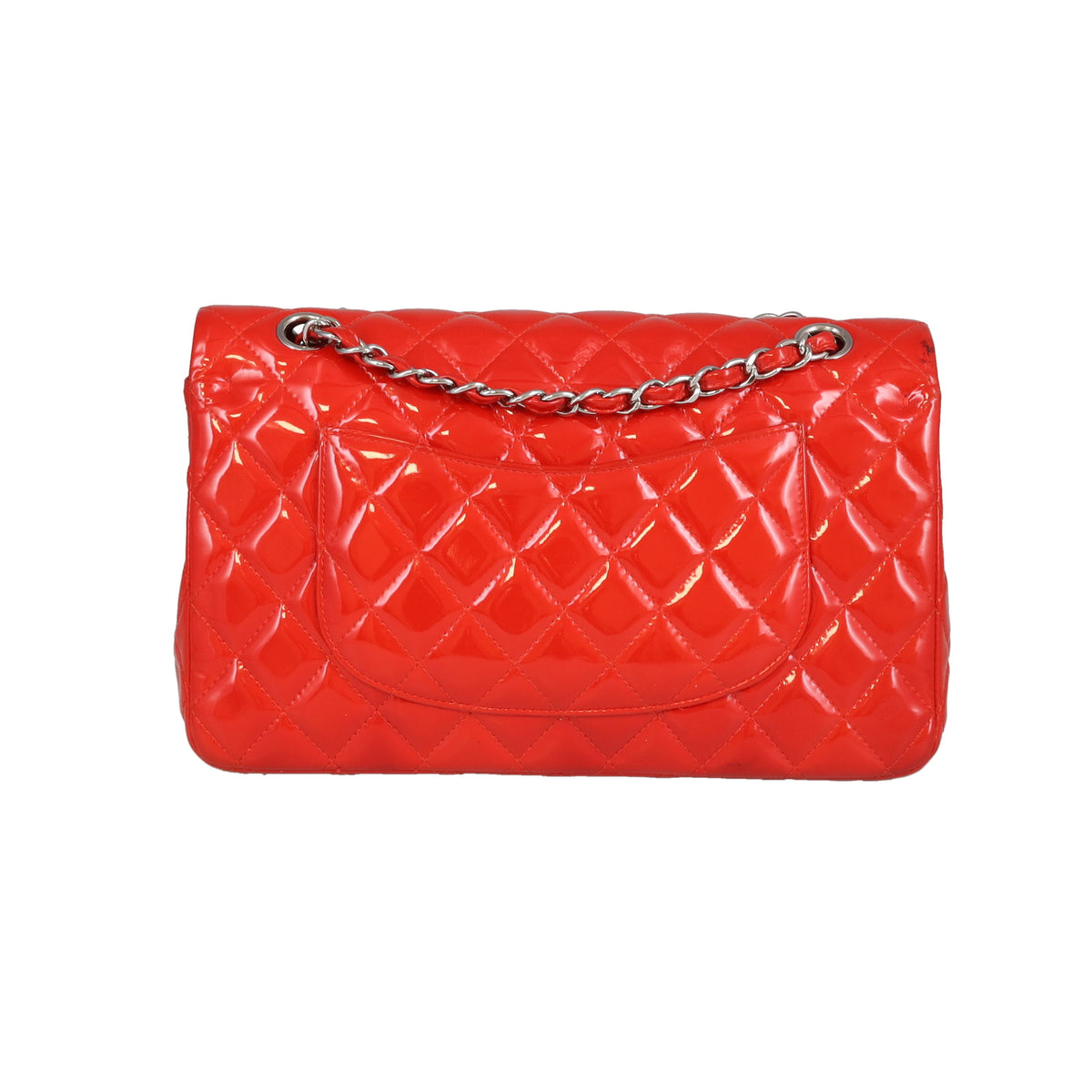 Chanel Classic Double Flap Bag Red Patent Silver HW 2014