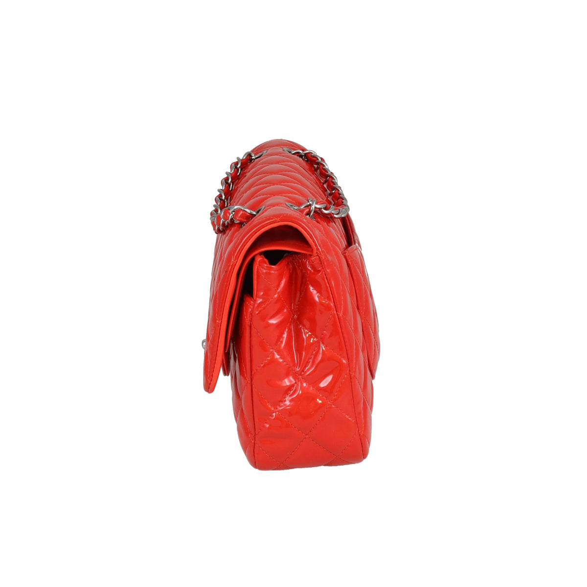 Chanel Classic Double Flap Bag Red Patent Silver HW 2014