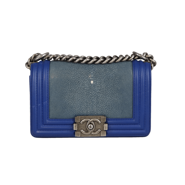 Chanel Boy Bag Small Sting Ray and Blue Leather 2013/14