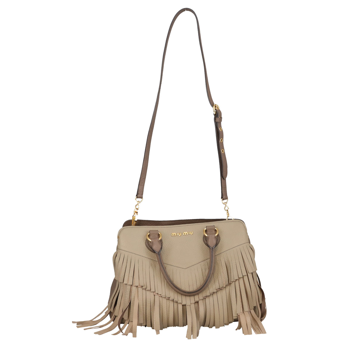 Miu Miu Fringed Tote With Strap Grey