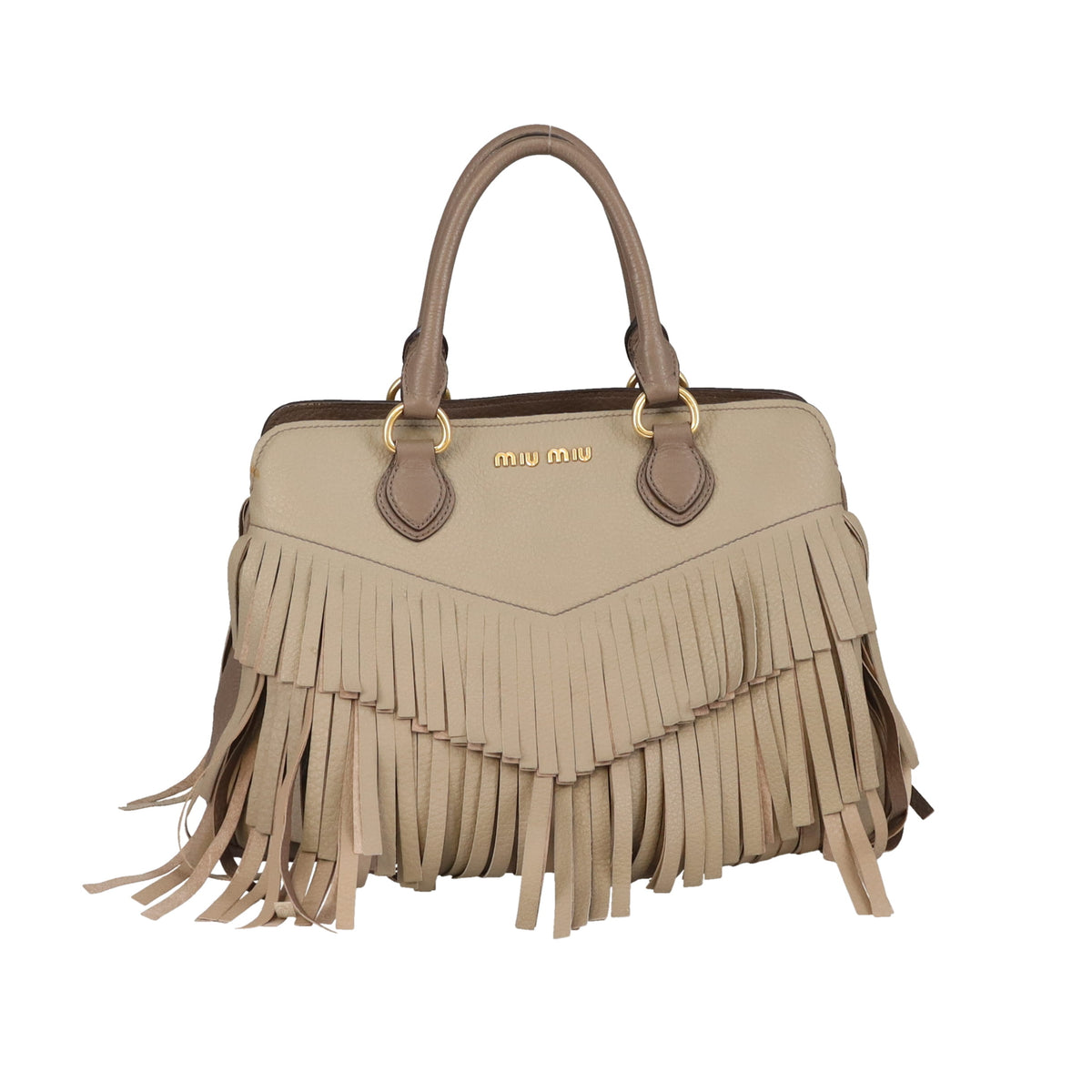 Miu Miu Fringed Tote With Strap Grey