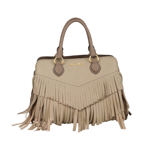 Miu Miu Fringed Tote With Strap Grey