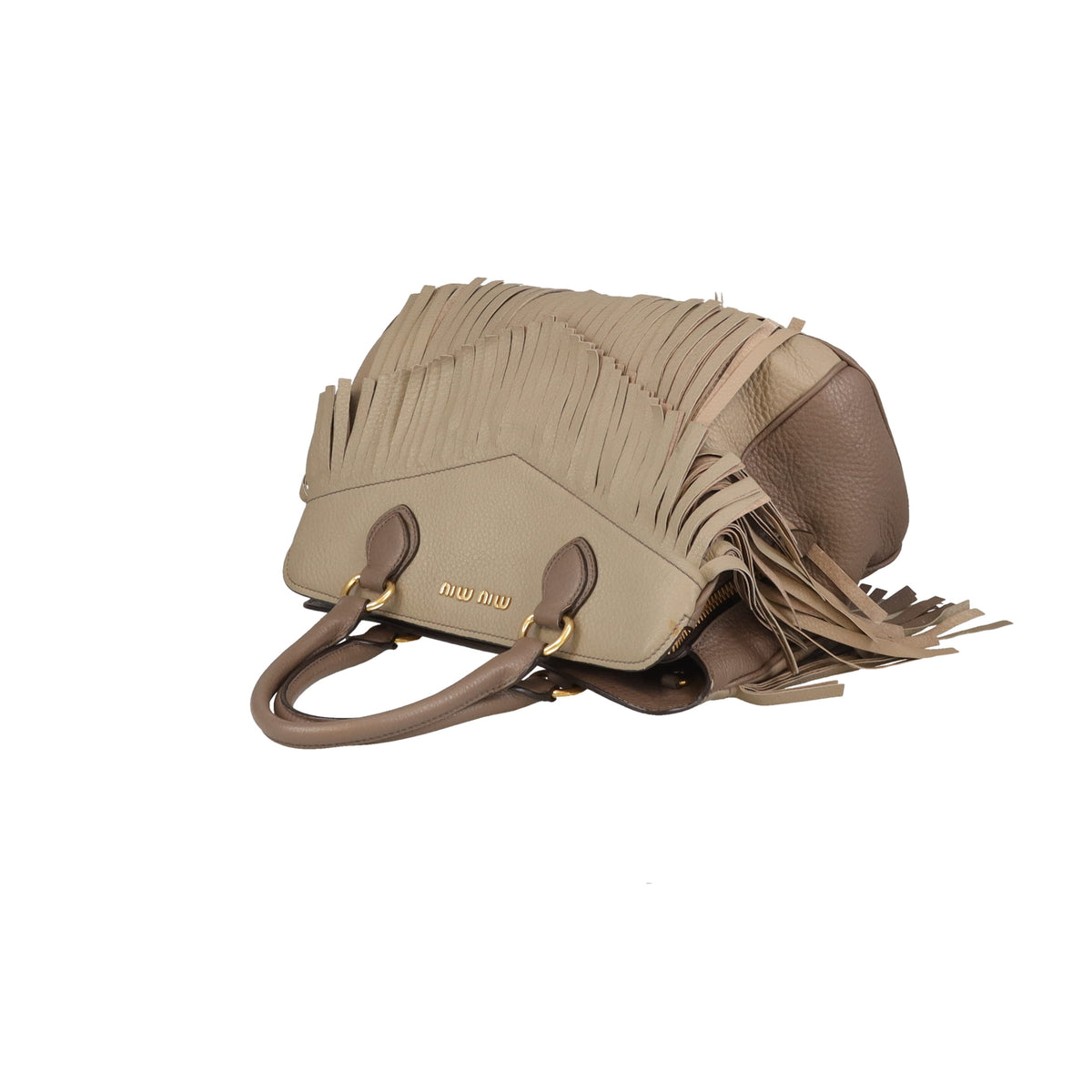 Miu Miu Fringed Tote With Strap Grey