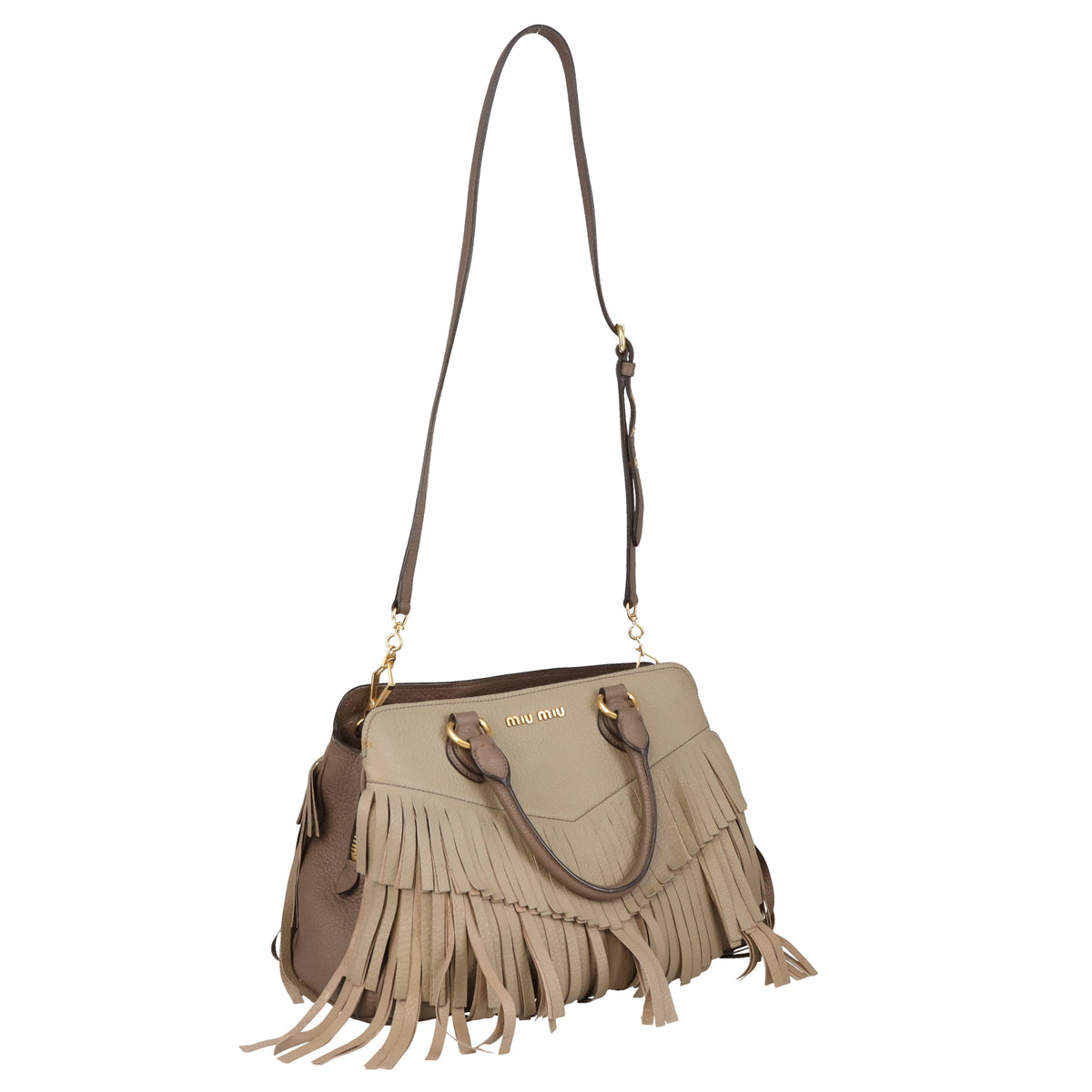 Miu Miu Fringed Tote With Strap Grey