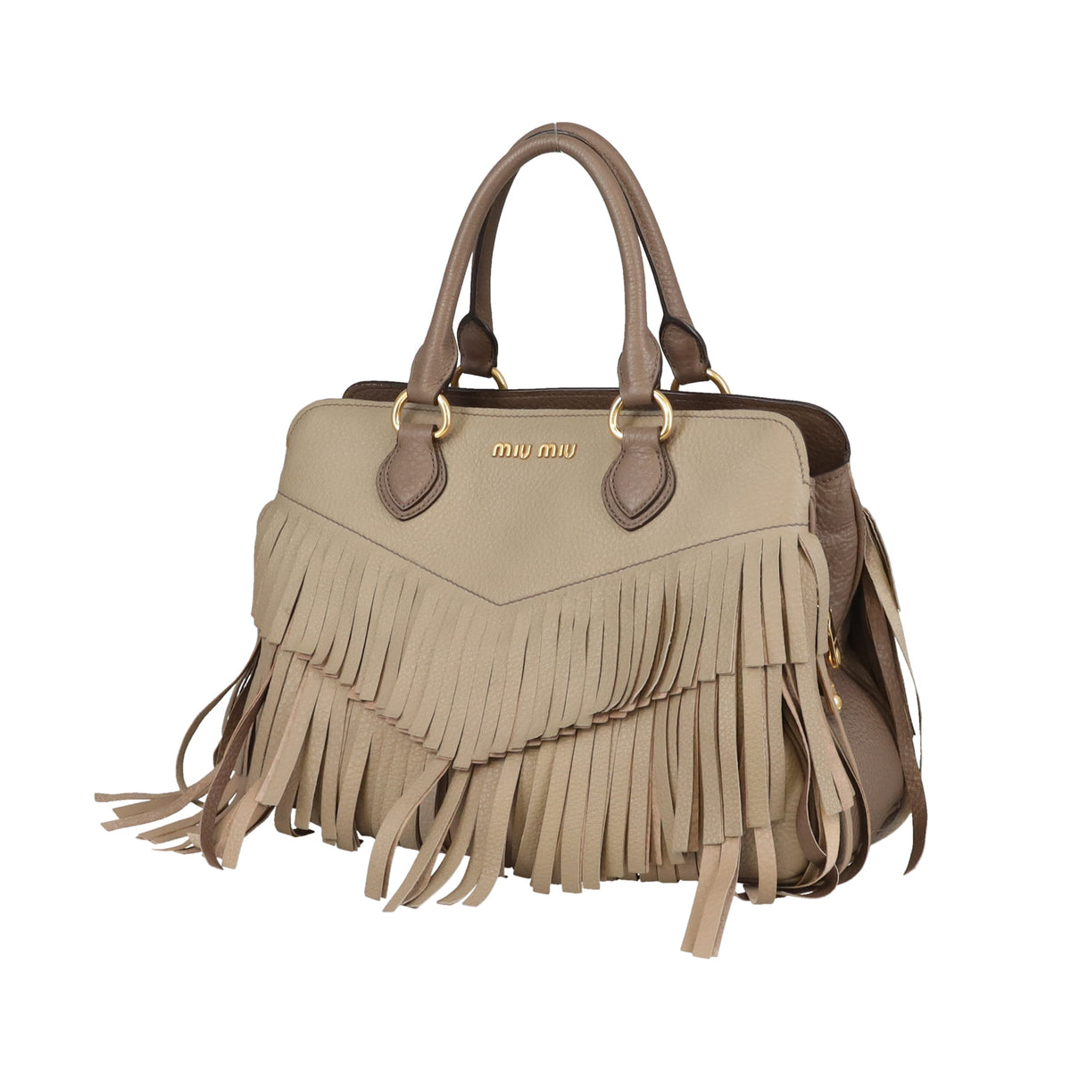 Miu Miu Fringed Tote With Strap Grey