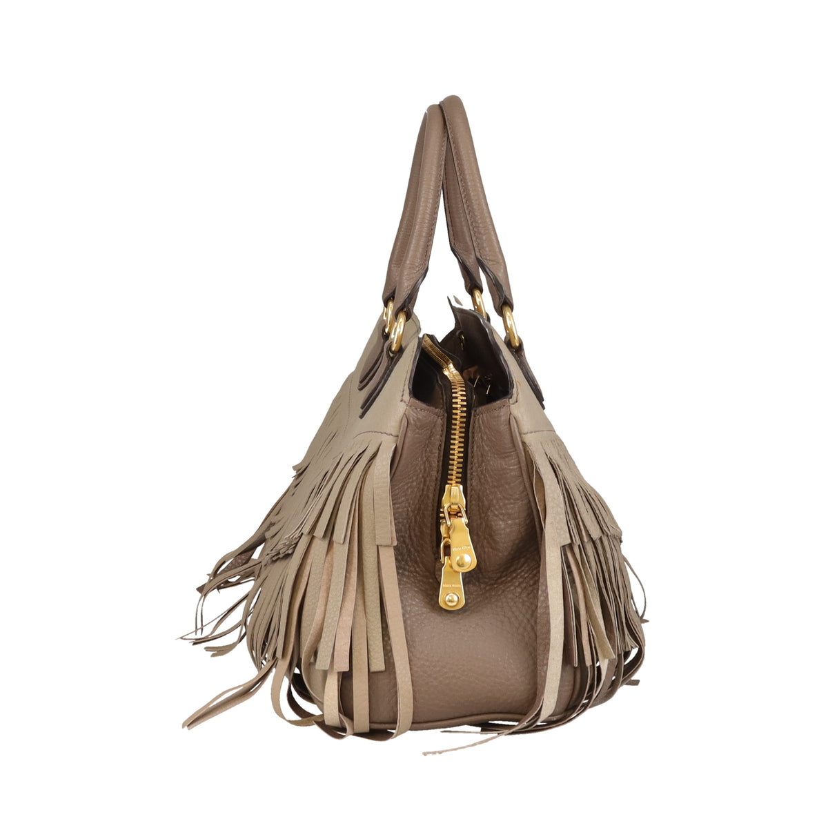 Miu Miu Fringed Tote With Strap Grey
