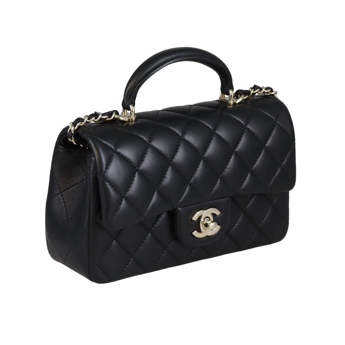 Chanel Mini Rectangle Top Handle Bag Black Lambskin GHW (NFID)