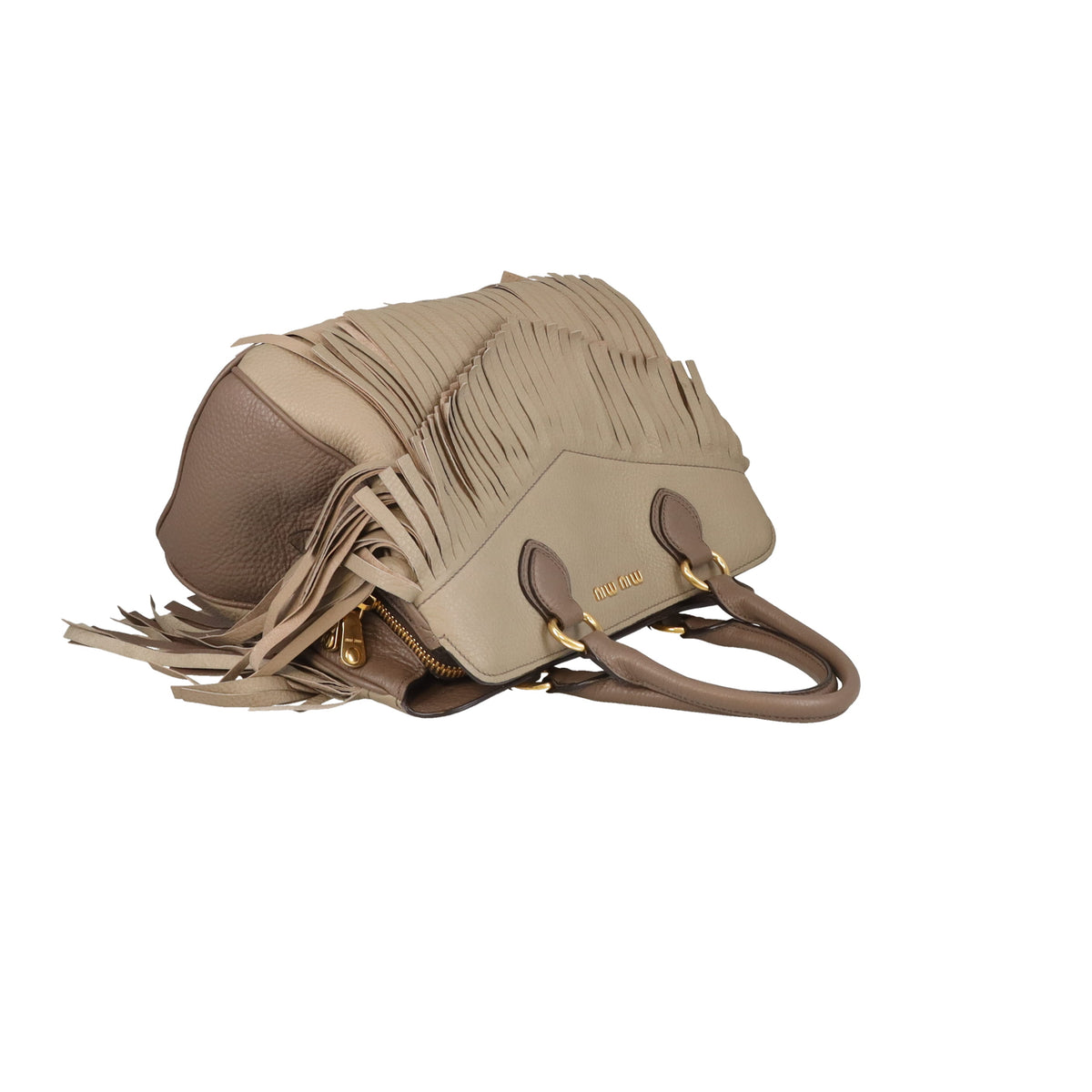 Miu Miu Fringed Tote With Strap Grey