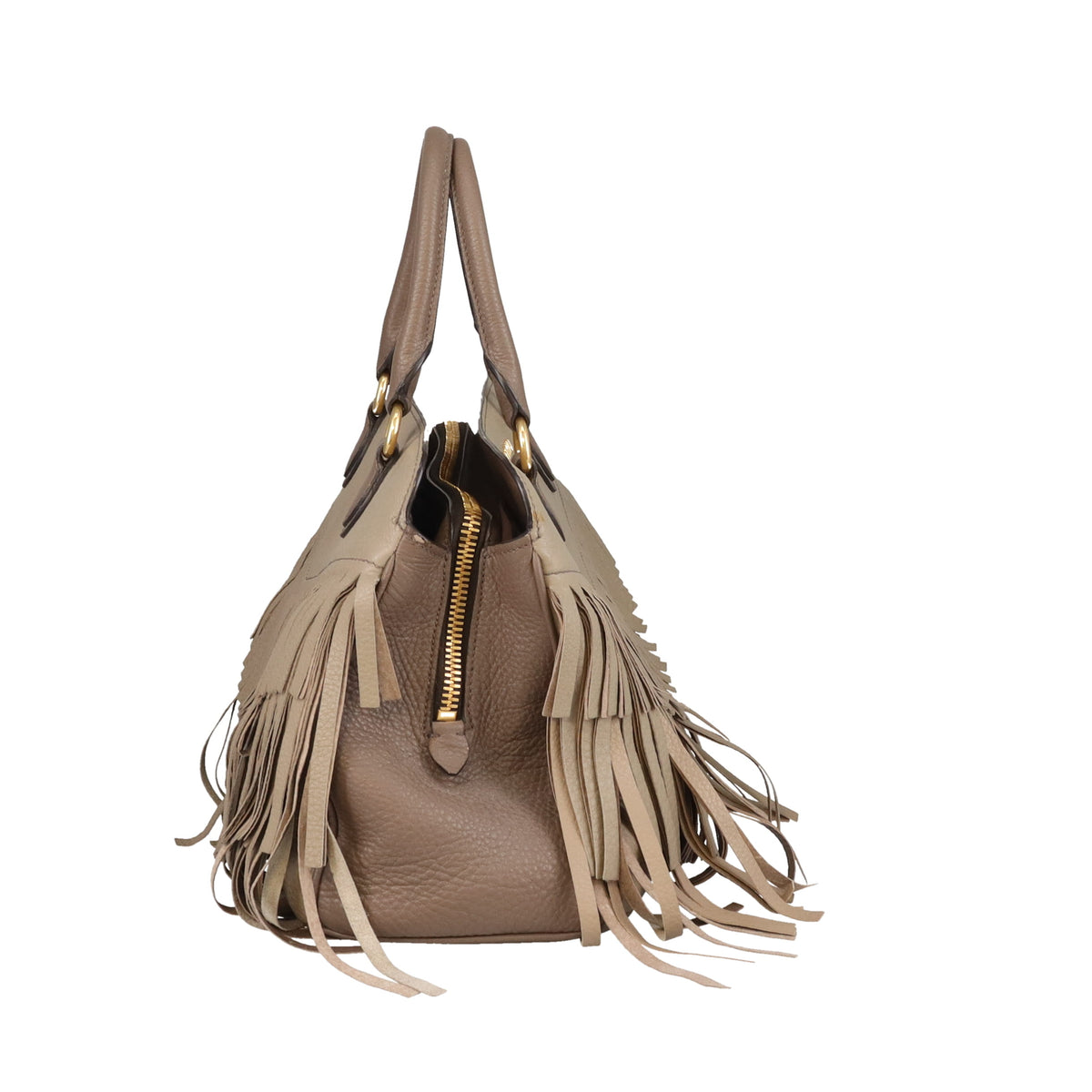 Miu Miu Fringed Tote With Strap Grey