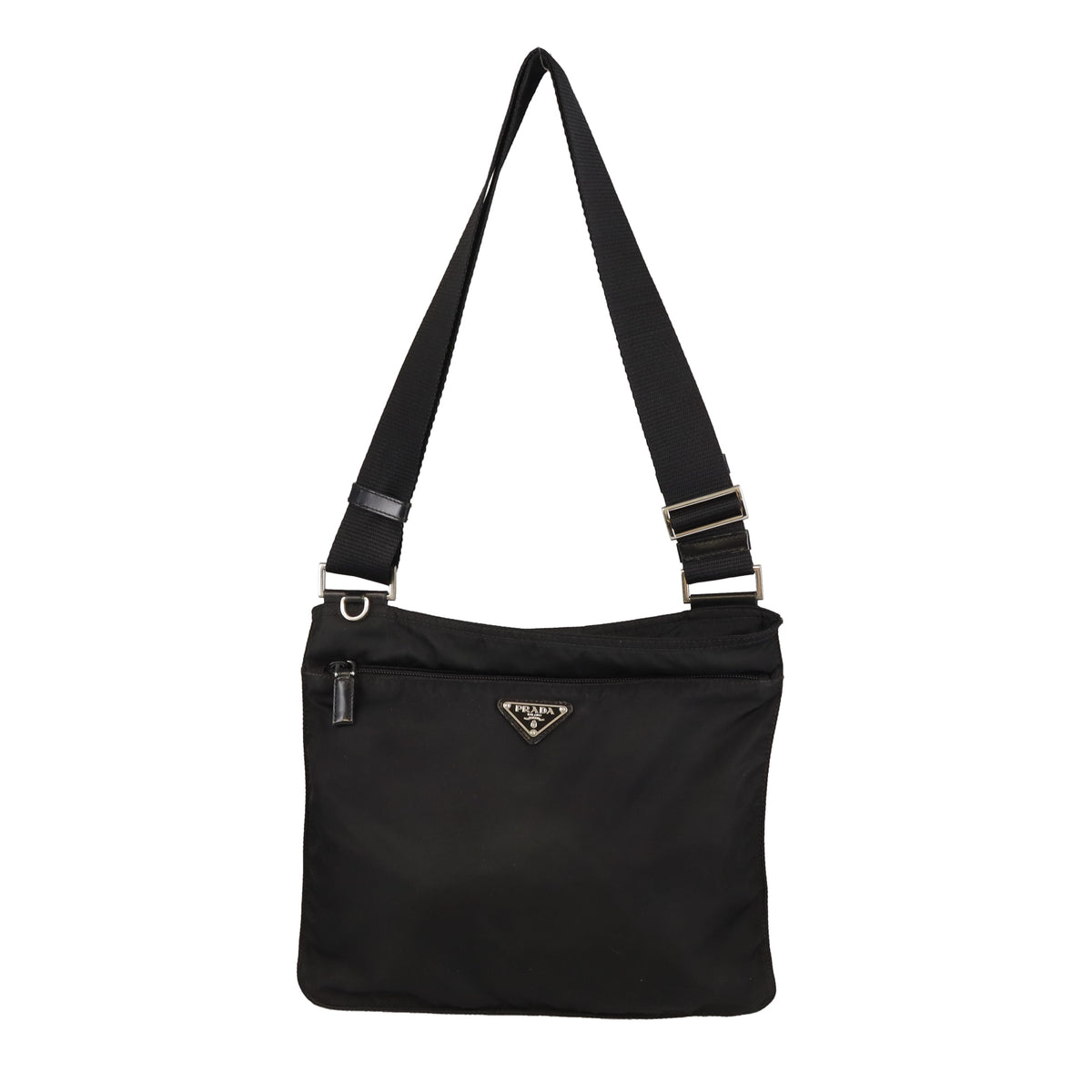 Prada Flat Messenger Zip Front Black Nylon