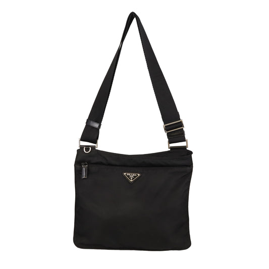 Prada Flat Messenger Zip Front Black Nylon