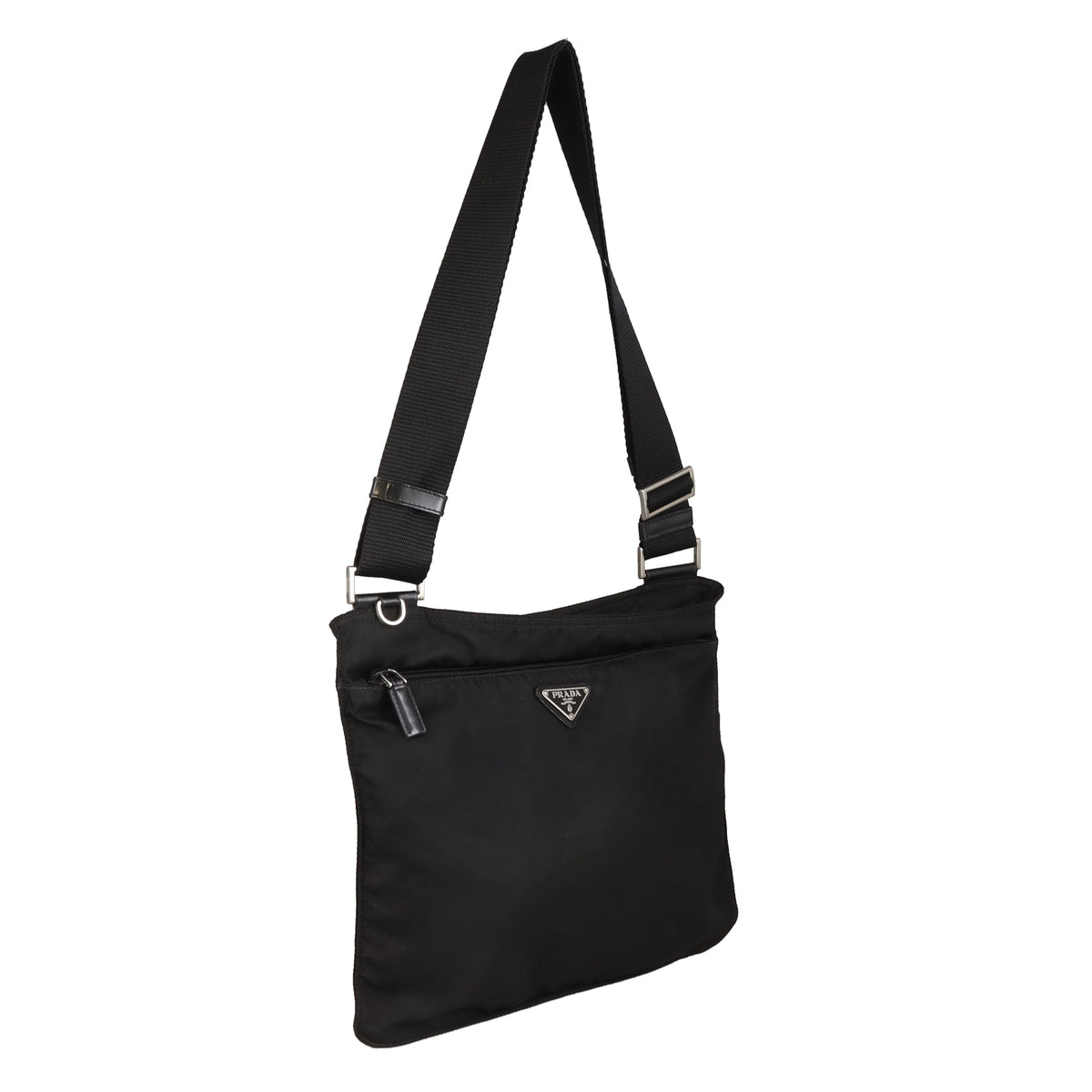 Prada Flat Messenger Zip Front Black Nylon