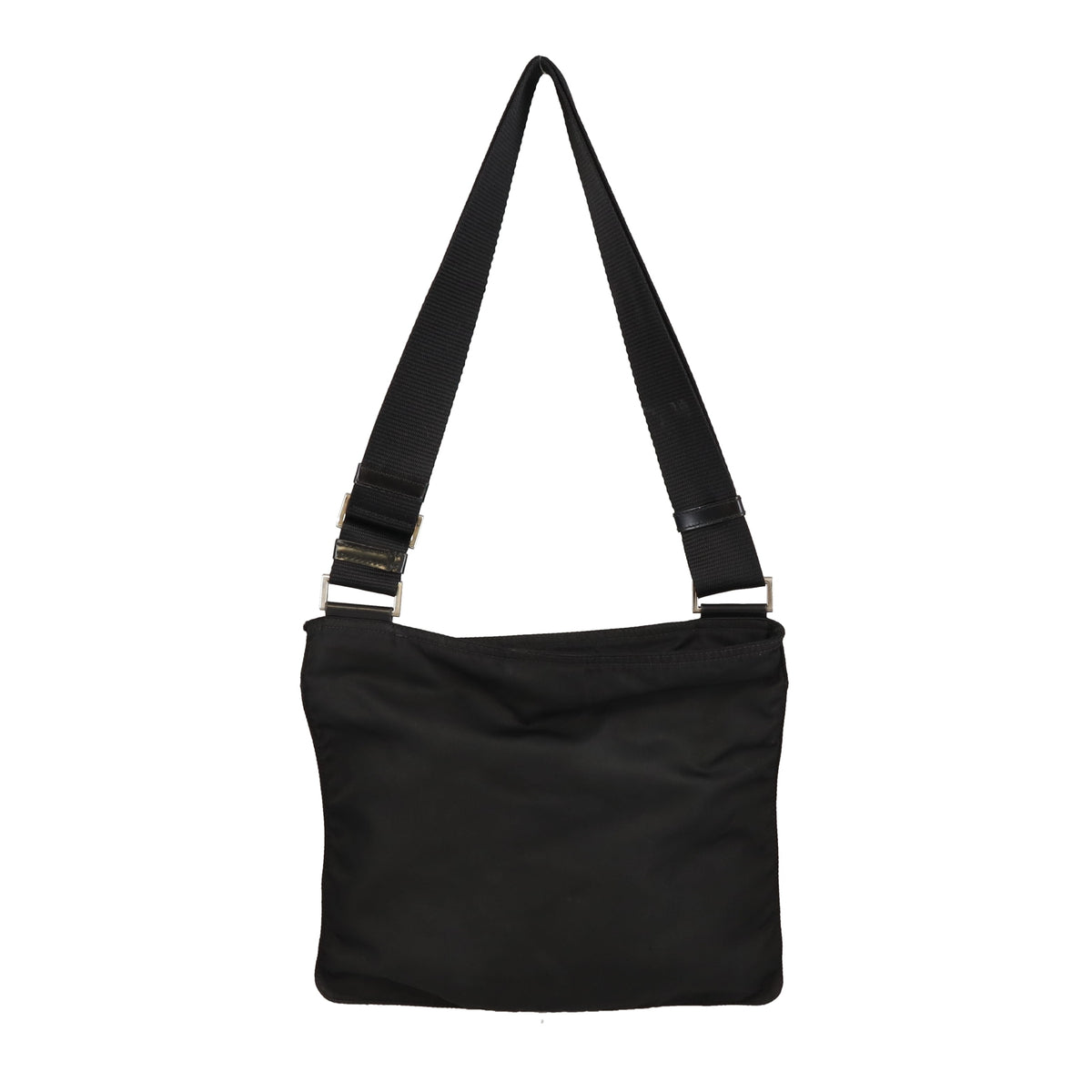Prada Flat Messenger Zip Front Black Nylon