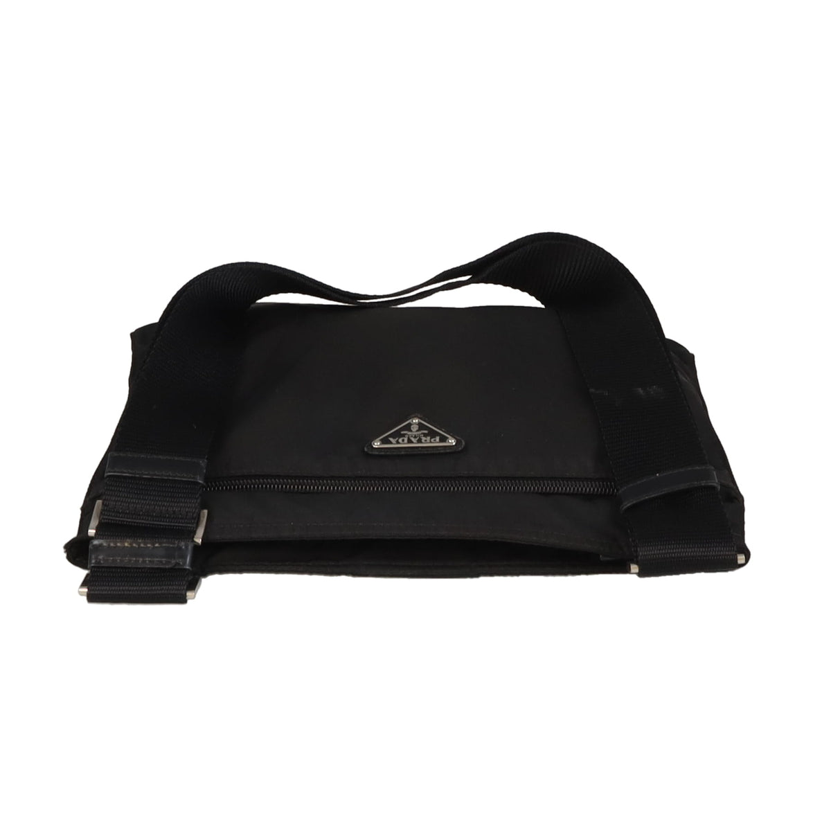 Prada Flat Messenger Zip Front Black Nylon