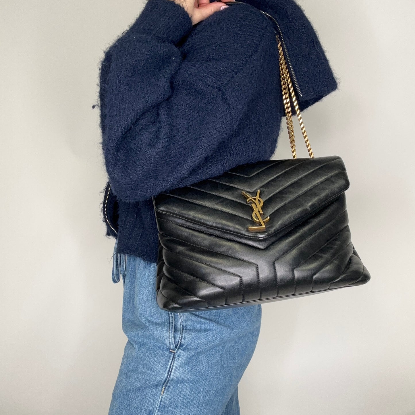 Saint Laurent Medium LouLou Black Antique Gold Hardware