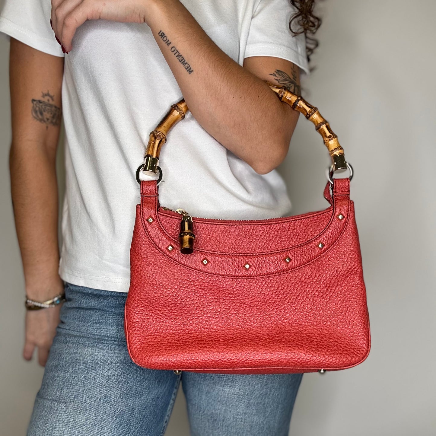 Gucci Bamboo Handle Bag Coral Leather