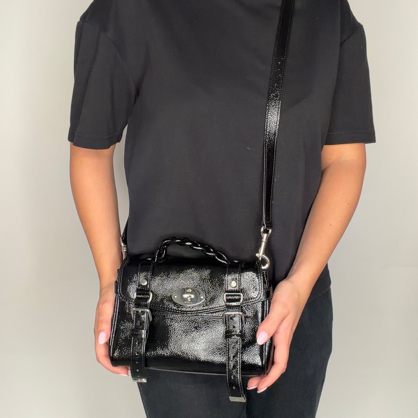 Mulberry Alexa Mini Black Spongy Patent SHW
