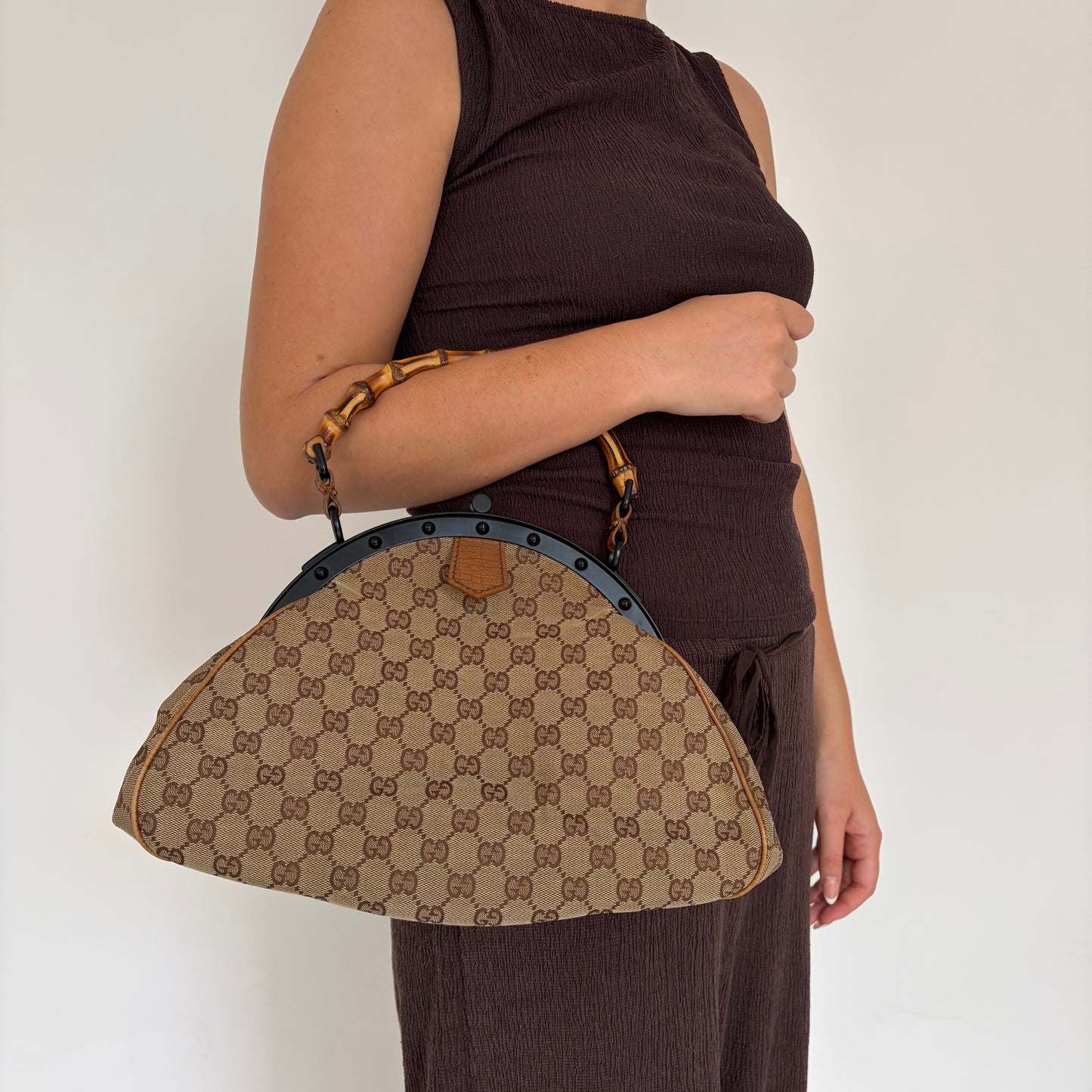 Gucci Bamboo GG Canvas Frame Bag By Tom Ford Vintage