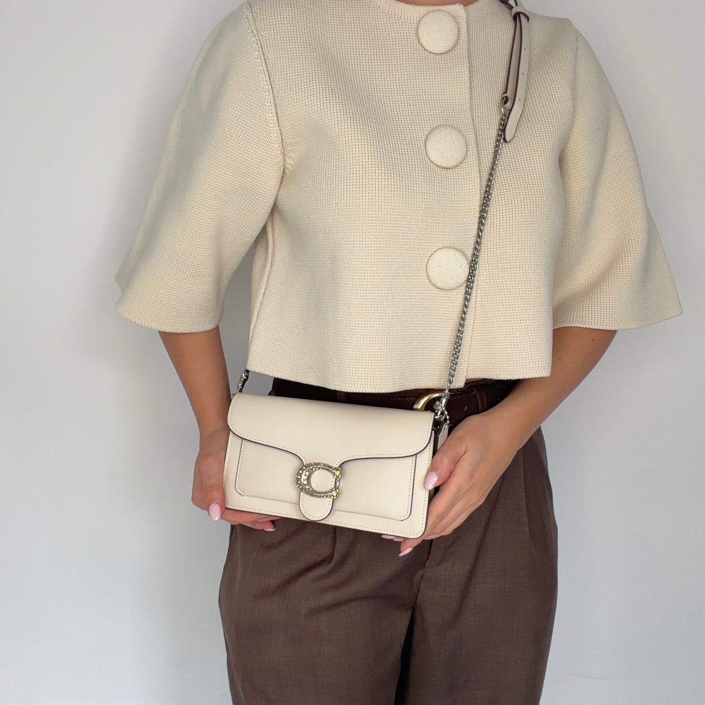 Coach Tabby In Chalk Crossbody With Pave C Logo