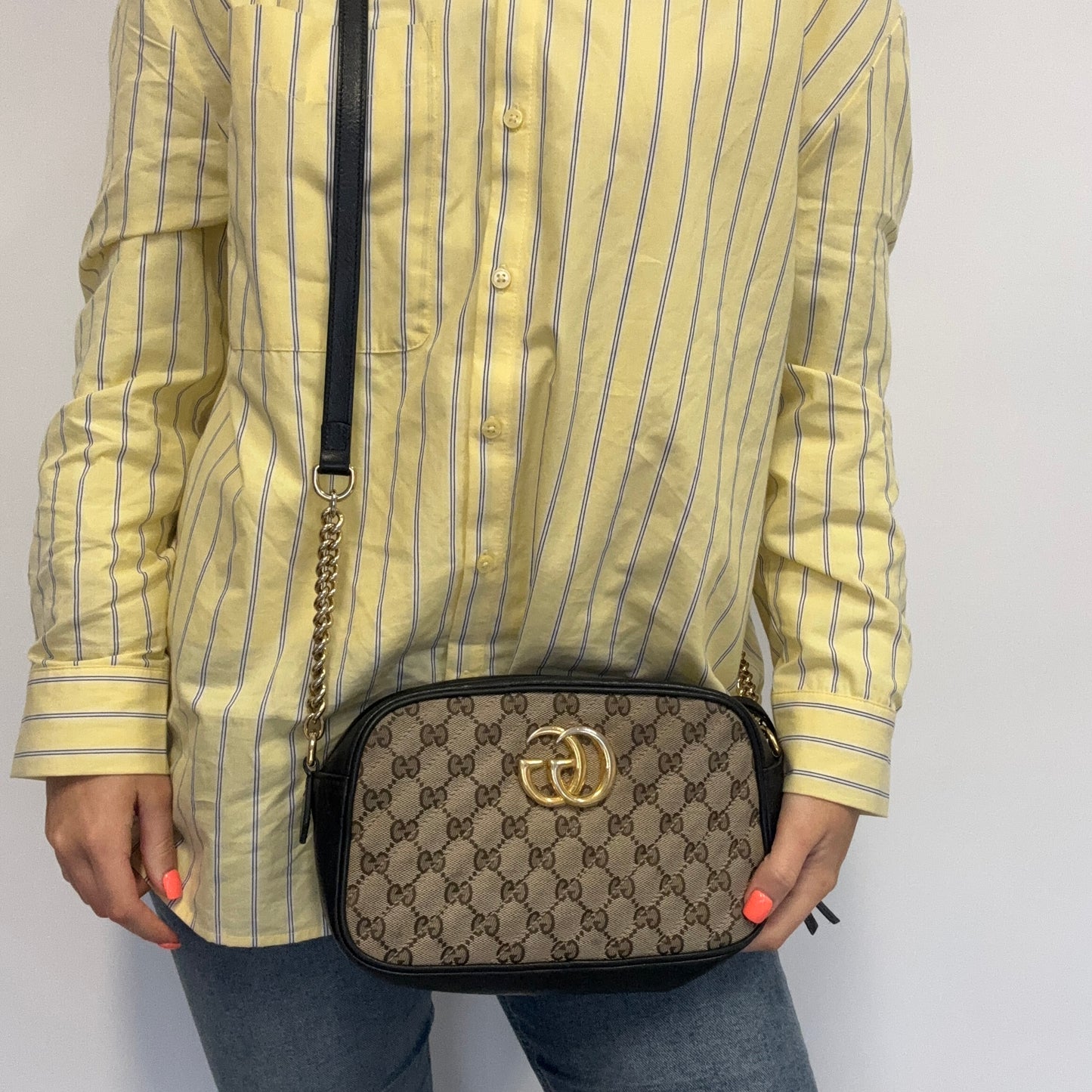 Gucci Marmont Camera Bag Small GG Canvas and Black Leather