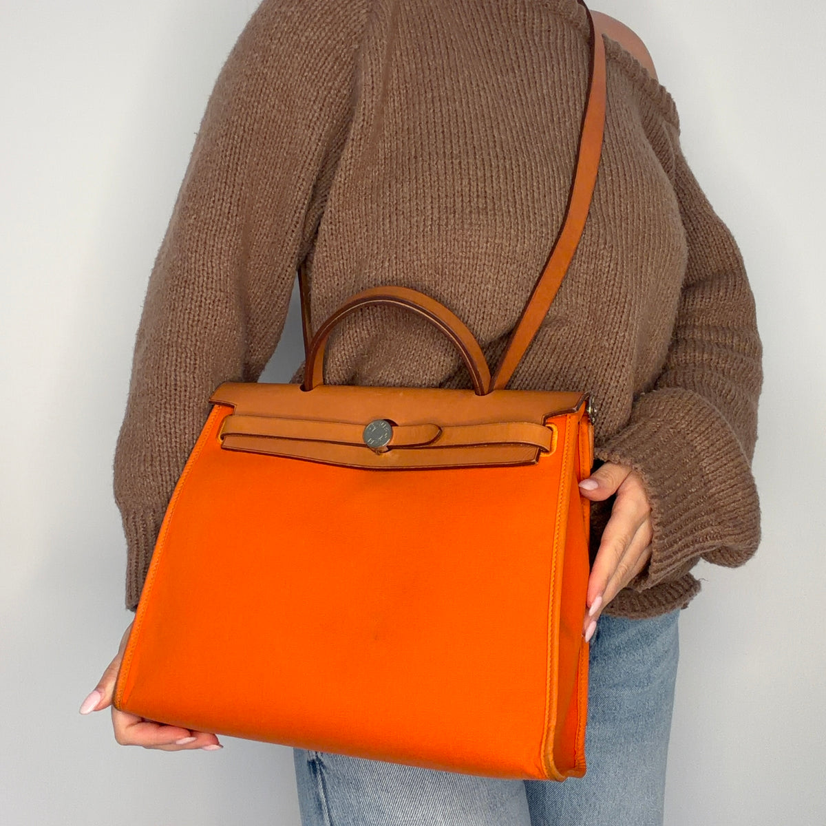 Hermes Herbag Zip 31 In Orange Canvas and Vache Hunter