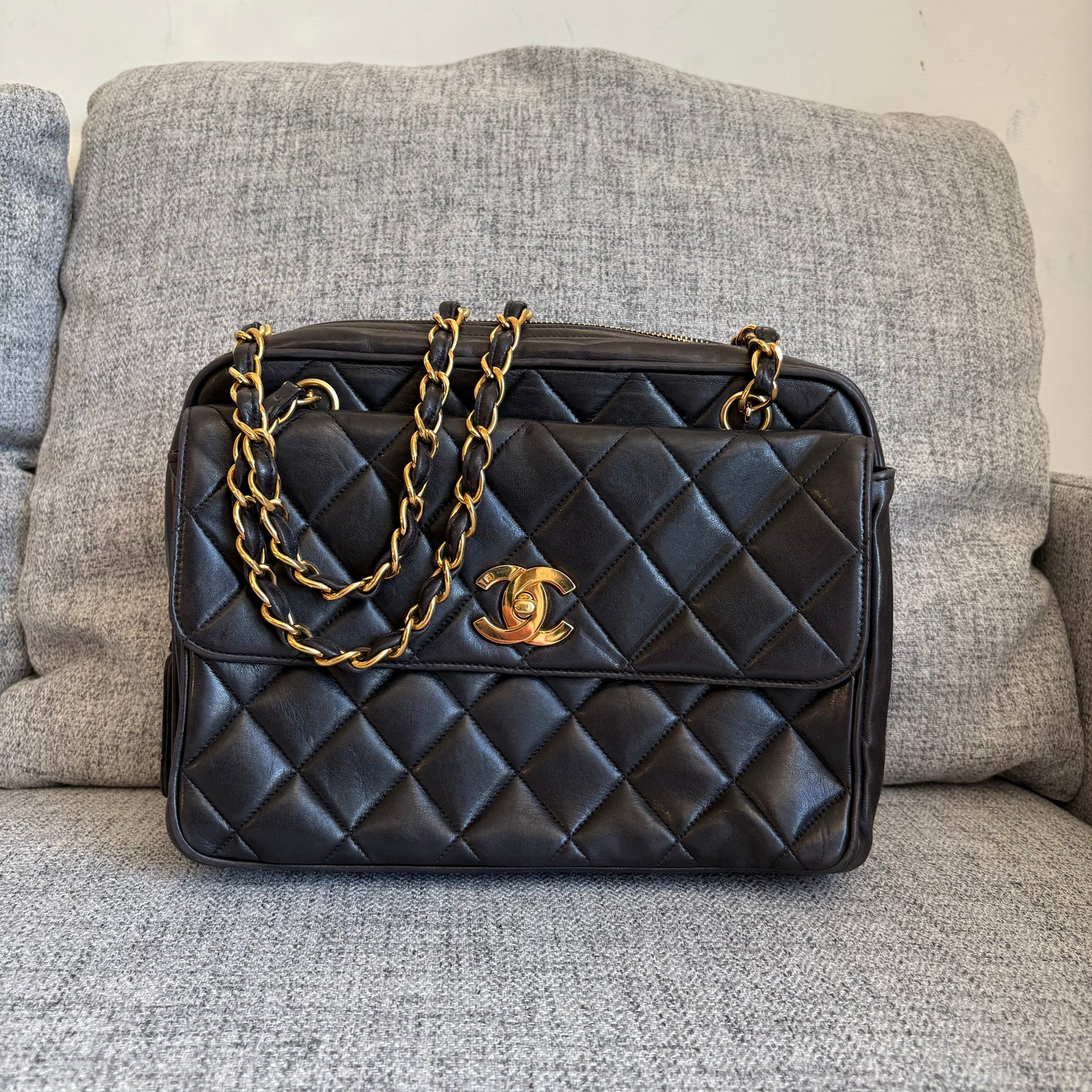Chanel Brown Lambskin Vintage Front Pocket Square Chain Shoulder Bag 1994/96